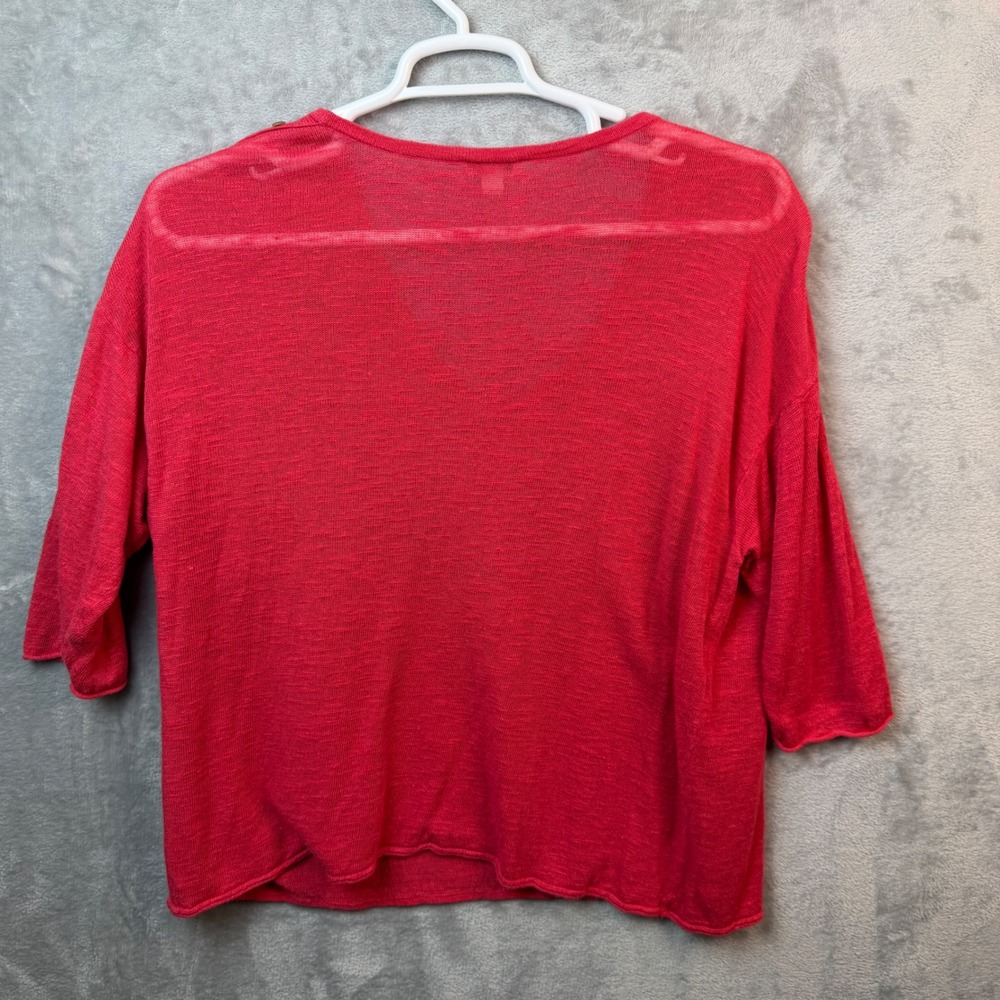J. Jill Knit Top Womens 2X Red Shoulder Button Linen Blend 3/4 Sleeve Sweater - Picture 2 of 14